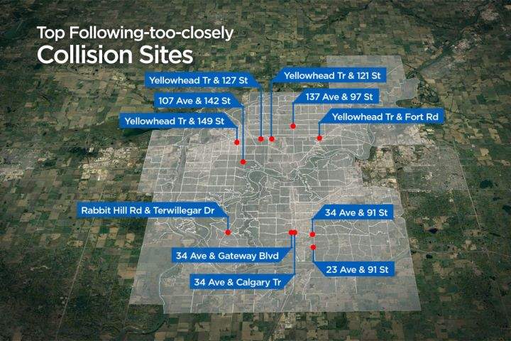 Here’s where you’re likely to get into a crash for following too closely in Edmonton - image