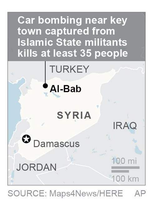At least 35 dead after car bomb explodes near Syria town captured from Islamic State militants - image