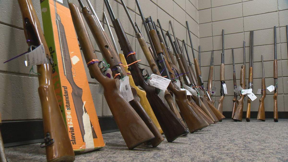 Some of the 81 rifles turned into the Regina Police Service during the 2017 gun amnesty program.