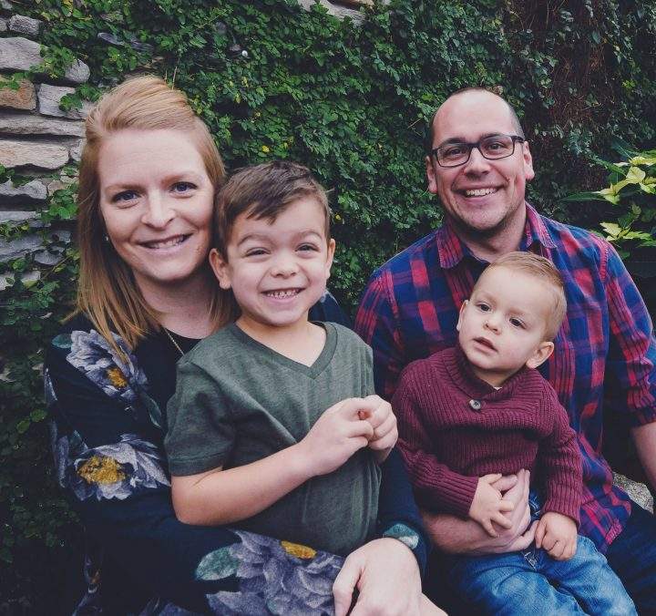 Global News at 5 producer Christine Meadows with husband Steve and sons Bennett and Camden