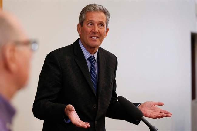 Manitoba Premier Brian Pallister responds to media after meeting with the Manitoba Islamic Association at the Grand Mosque in Winnipeg, Tuesday, January 31, 2017. Pallister addressed topics such as the Quebec mosque shooting, indigenous night shooting and his time spent in Costa Rica. 