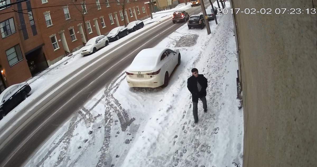 A caucasian male, between the ages of 40-50 years old, wearing white framed sunglasses is being sought by the Montreal Police Service in liaison with a vandalism on a mosque in Point St-Charles on Thursday Feb. 2, 2017.