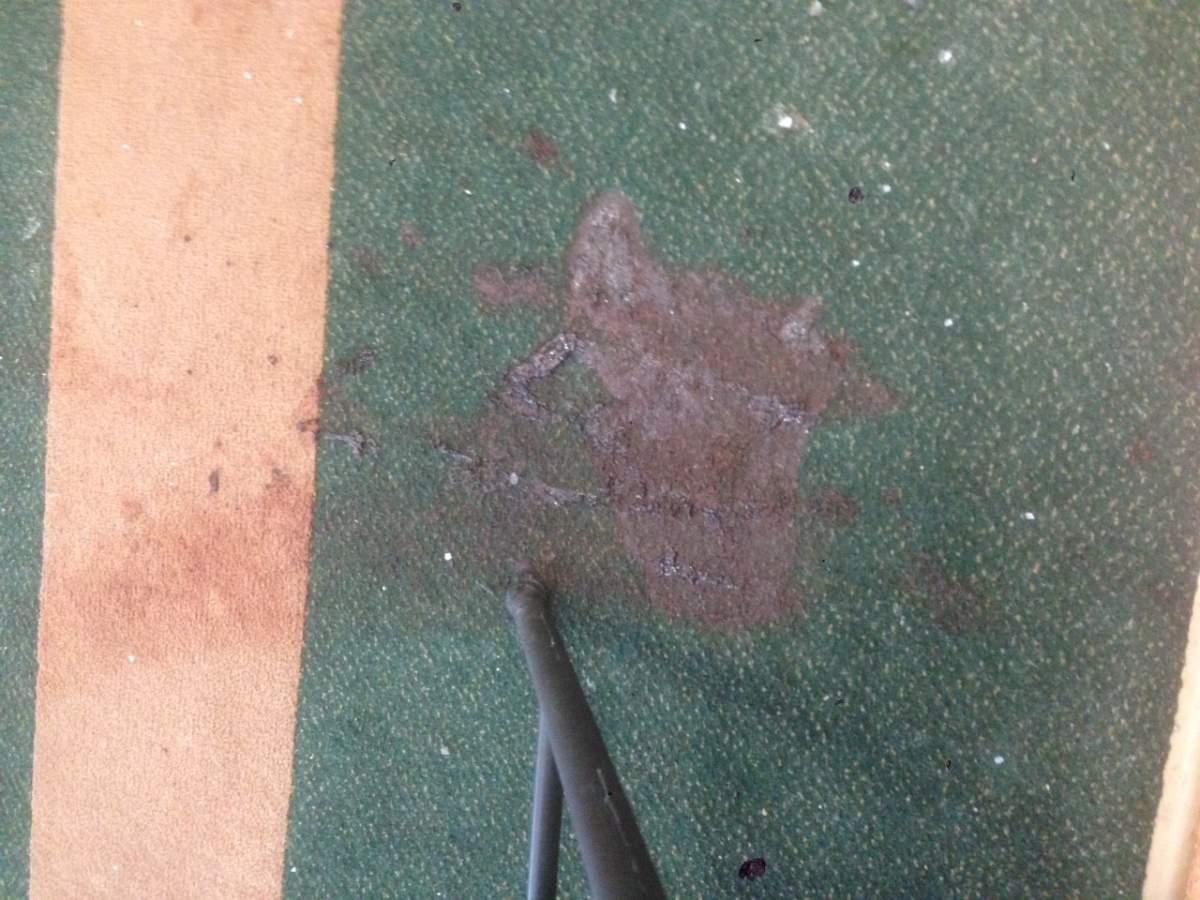 Blood stains on the ground inside the Quebec City mosque that was attacked on Sunday, Jan. 29, 2017.