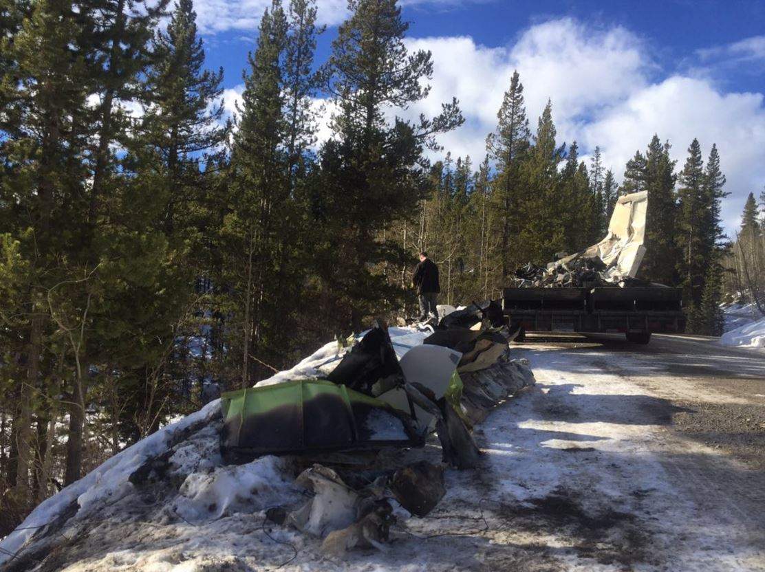 TSB investigators at the scene of the Mount Royal University plane crash on Feb. 15, 2017, two days after the crash.