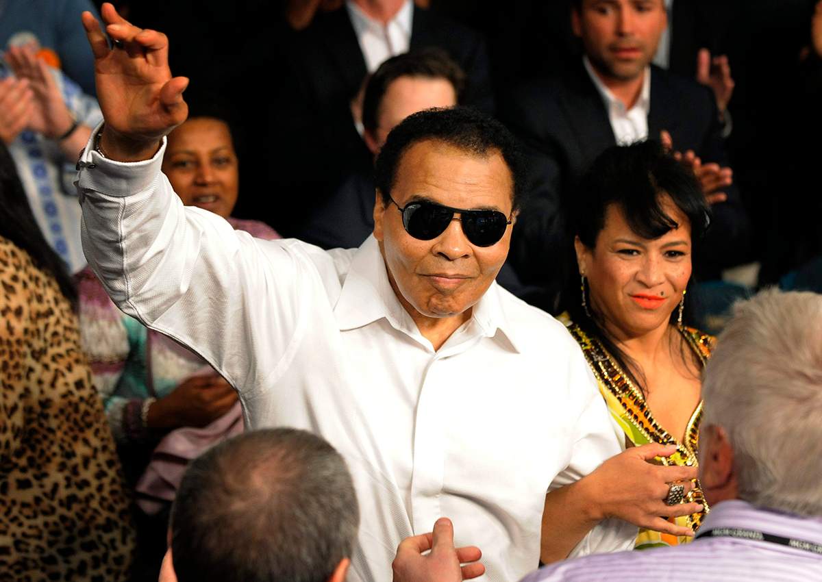 Boxing legend Muhammad Ali is seen before the Floyd Mayweather Jr., Shane Mosley  fight Saturday, May 1, 2010, in Las Vegas.  