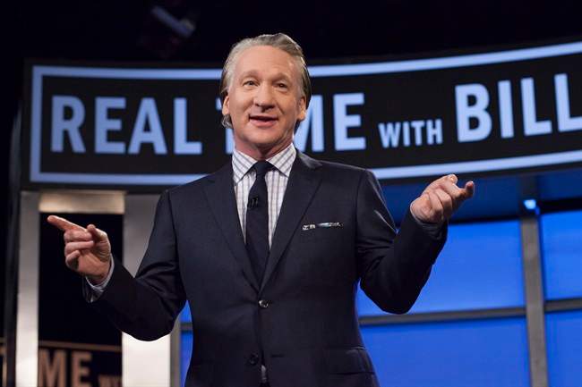 This April 8, 2016 photo released by HBO shows Bill Maher, host of "Real Time with Bill Maher," during a broadcast of the show in Los Angeles.