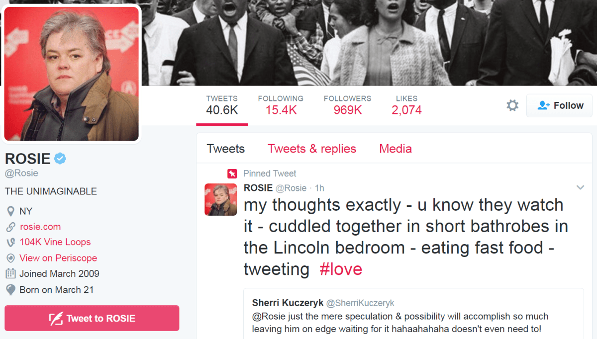 Rosie O’Donnell’s Twitter account on Feb. 9, 2017.
