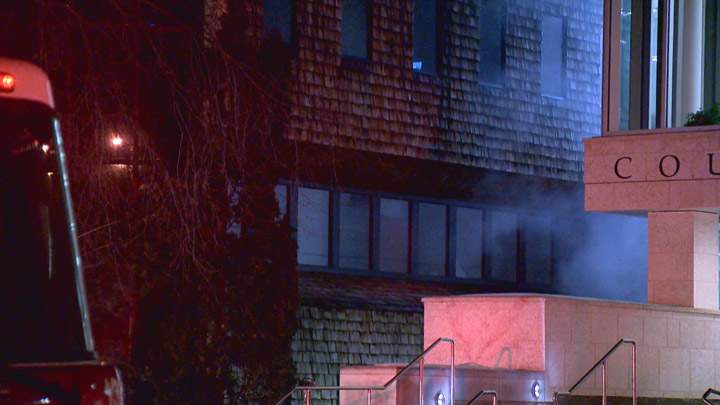 A section of Spadina Crescent in downtown Saskatoon is closed as firefighters deal with a structure fire.