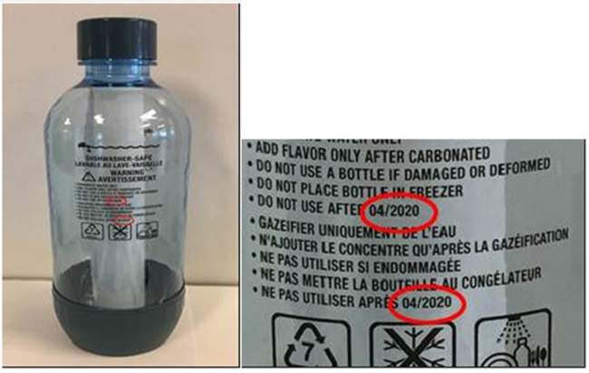 Supplied photos of a recalled bottle.
