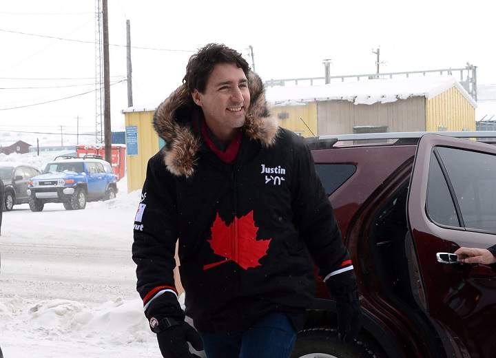 Prime Minister Justin Trudeau arrives in Iqaluit, Nunavut, on Thursday, Feb. 9, 2017. 