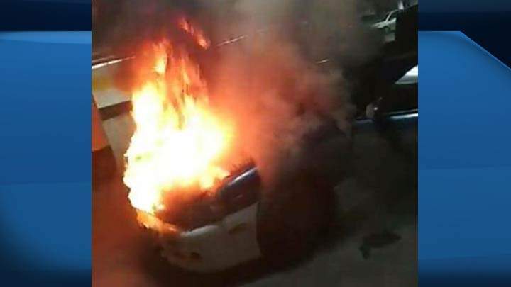Saskatoon Fire Department extinguished a car fire in the underground parkade of Midtown Plaza Saturday.