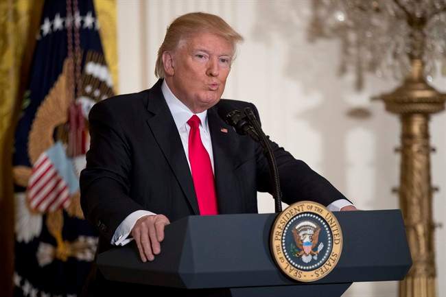 In this Thursday, Feb. 16, 2017 photo, President Donald Trump pauses while speaking during a news conference in the East Room of the White House in Washington.