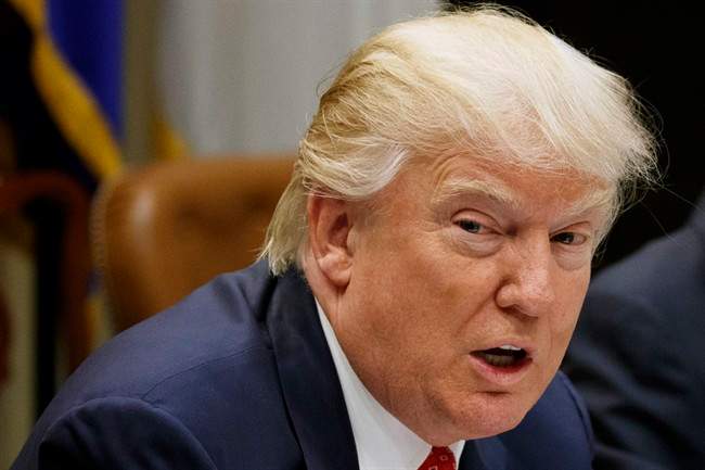 In this Feb. 22, 2017 photo, President Donald Trump speaks during a meeting in the Roosevelt Room of the White House in Washington.