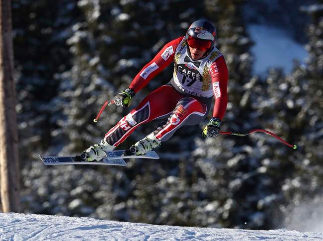 Canada's Erik Guay competes during an alpine ski, men's World Cup downhill training, in Kvitfjell, Norway, Thursday, Feb. 23, 2017.