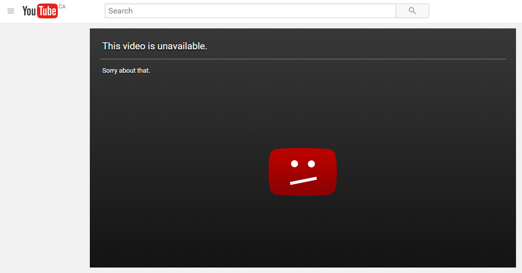 An error message is displayed when trying to access removed videos on YouTube.