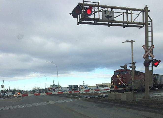 The rail crossing at 50 Street in Edmonton.