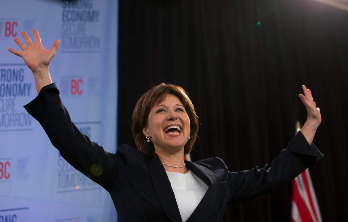 Christy Clark on election night in Vancouver on May 14, 2013 after her party won in the B.C. provincial election.