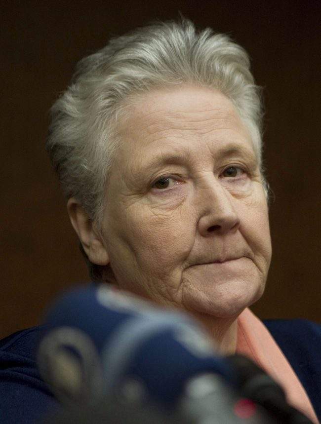 Marie Collins, who was assaulted as a 13-year-old by a hospital chaplain in Ireland, attends a press conference at a Vatican-backed symposium on clerical sex abuse in Rome, Italy in this Feb. 7, 2012 file photo.
