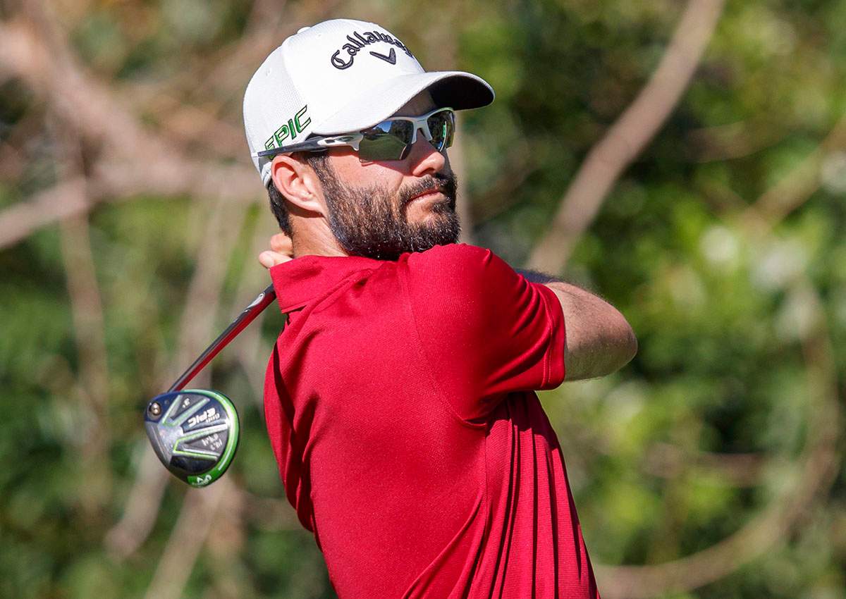 Adam Hadwin follows through on a drive on the 11th hole during the third round of the Valspar Championship golf tournament Saturday, March 11, 2017, at Innisbrook in Palm Harbor, Fla. 