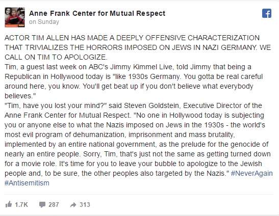Anne Frank Center demands Tim Allen apologize for Nazi Germany comment on ‘Kimmel’ - image