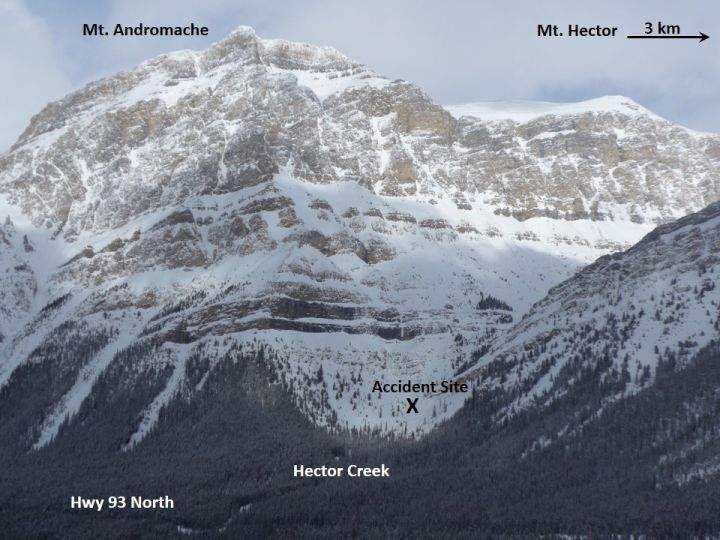 Parks Canada released images showing where two American snowshoers were caught in an avalanche.