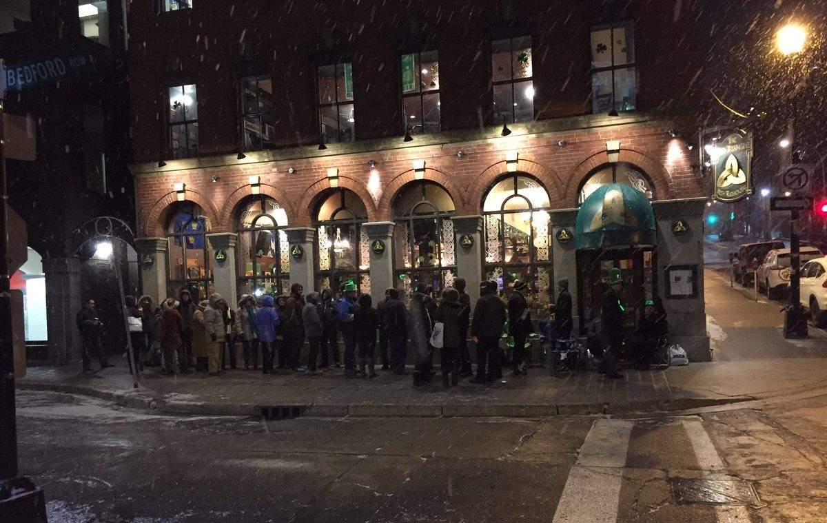 Haligonians lineup outside The Old Triangle Irish Alehouse on St. Patrick’s Day morning in 2017.