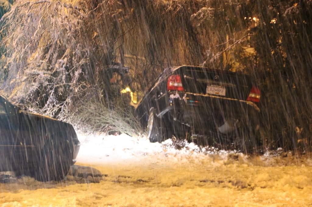 Car stuck in the ditch in New Westminster. Credit: Shane MacKichan.