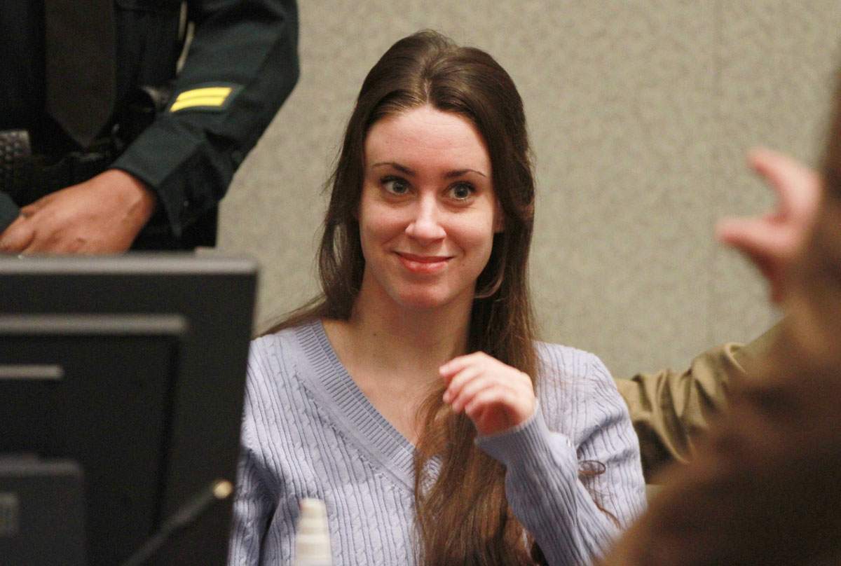 Casey Anthony smiles before the start of her sentencing hearing on charges of lying to a law enforcement officer at the Orange County Courthouse July 7, 2011 in Orlando, Florida.