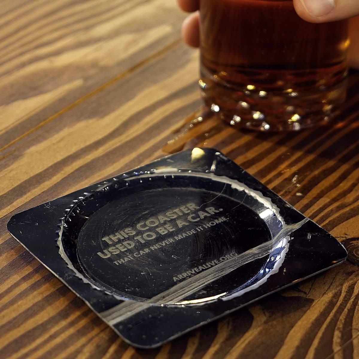 Coasters made from car wrecks are being served at Toronto's The Emmet Ray bar for St. Patrick's Day weekend.