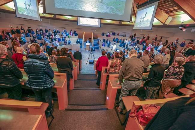 Friends, family, and supporters of Richard Wagamese gather to remember him at Thompson Rivers University, in Kamloops, B.C., on Saturday, March 25, 2017. Wagamese, a celebrated author and journalist who often described himself as a second-generation survivor of the residential school system of which his parents and other family members were students, died in Kamloops, B.C., on March 10. 