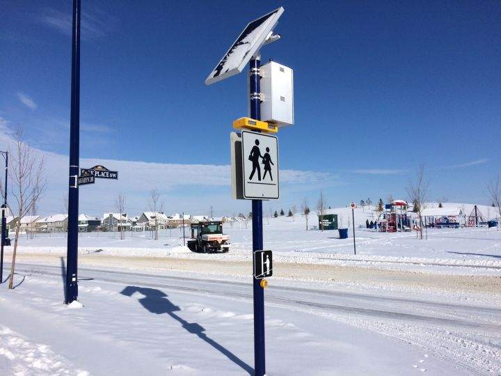 The flashing LED crossing lights were installed at Michael Strembitsky School.