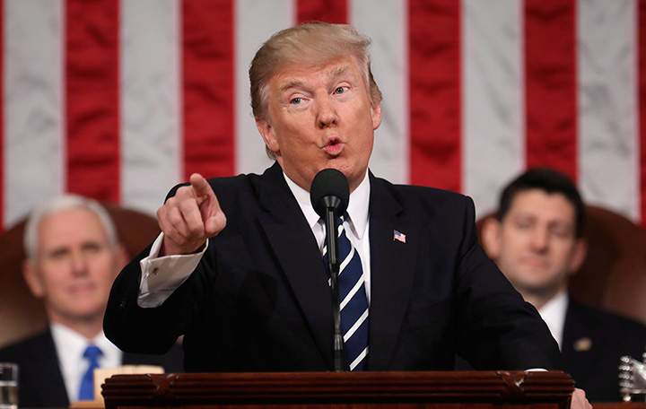 President Donald Trump addresses a joint session of Congress on Capitol Hill in Washington, Tuesday, Feb. 28, 2017.