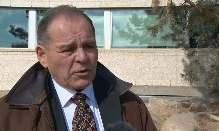 Dr. Terry Nicholaichuk speaks outside Prince Albert provincial court Monday.