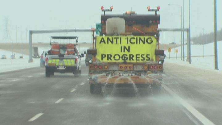 The City of Edmonton's roadway maintenance department is running a pilot project to test the use of anti-icing units, similar to ones already used by private contractors, that can hold 7,500 litres of the road-clearing liquid.