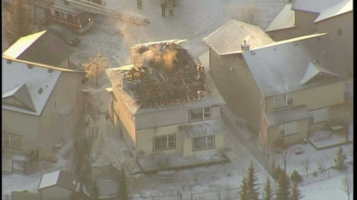 An aerial photo from the Global 1 helicopter shows the damage done to a Panorama Hills home by a fire on Tuesday, March 7, 2017. 