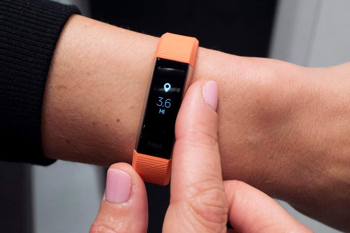 In this March 1, 2017 photo, Fitbit's new Alta HR device is displayed in New York.