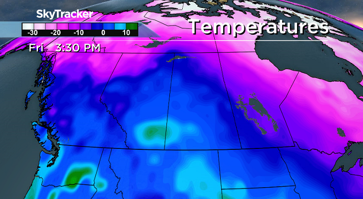 Temperatures warm up above freezing in Saskatoon on Friday as a low pressure system pushes in the heat.
