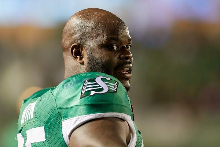 Corvey Irvin watches from the sideline during a game between the Saskatchewan Roughriders and Toronto Argonauts in Regina last year.