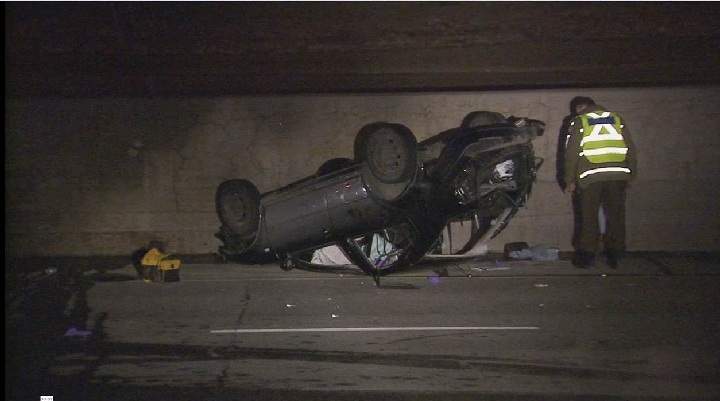 Highway 15 South was closed for 6 hours Sunday morning as collision experts went over the scene of a single-vehicle crash  that sent two men to hospital. Sunday, March 26, 2017.