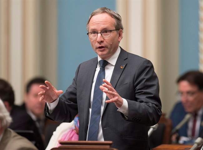 Quebec Public Security Minister and Municipal Affairs Minister Martin Coiteux responds to the Opposition during question period, Wednesday, March 29, 2017 at the legislature in Quebec City.