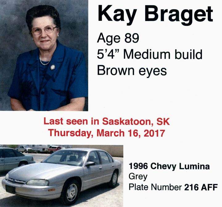 Police are asking for help in locating Kay Braget, 89, who has been reported missing in Saskatoon.