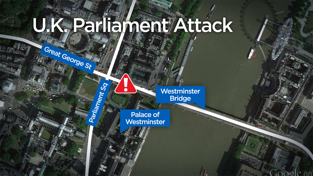 A map of the area surrounding the U.K. parliament