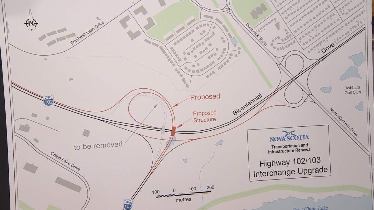 A map of the proposed 102/103 interchange replacement project.