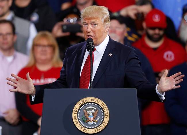 President Donald Trump speaks at the American Center for Mobility, Wednesday, March 15, 2017, in Ypsilanti Township, Mich.