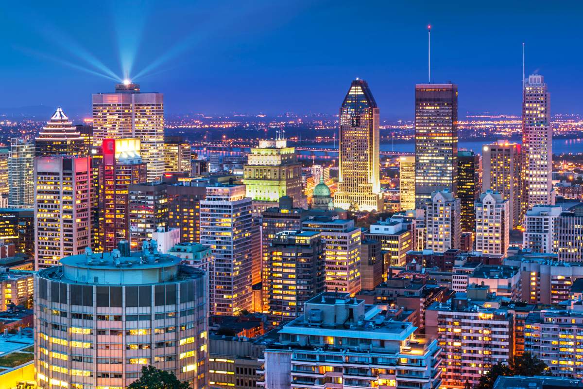 View of downtown Montreal taken from Mount Royal at night.