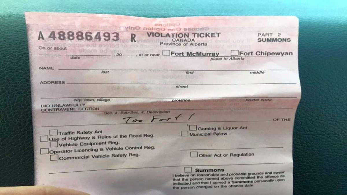 Nathan Snow, 3, received a ticket from RCMP in Fort McMurray, Alta., for going “too fast.”