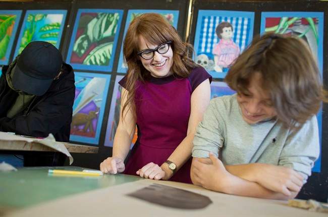 Diana Panton instructs a class of Grade 9 French Immersion students during an art class at Westdale Secondary School in Hamilton on March 23, 2017.