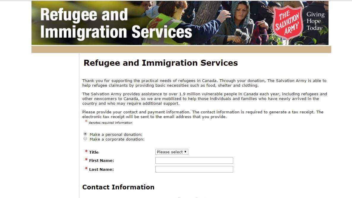 Salvation Army has set up its website to help refugees.