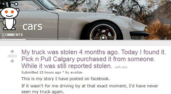 Calgary Reddit post on how stolen truck ended up at Pick-N-Pull raises regulation questions - image