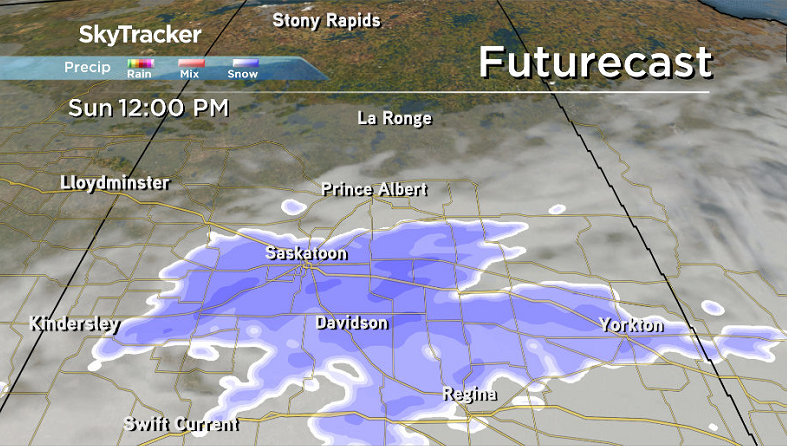 Snow is expected to move into the Saskatoon area midday on Sunday.
